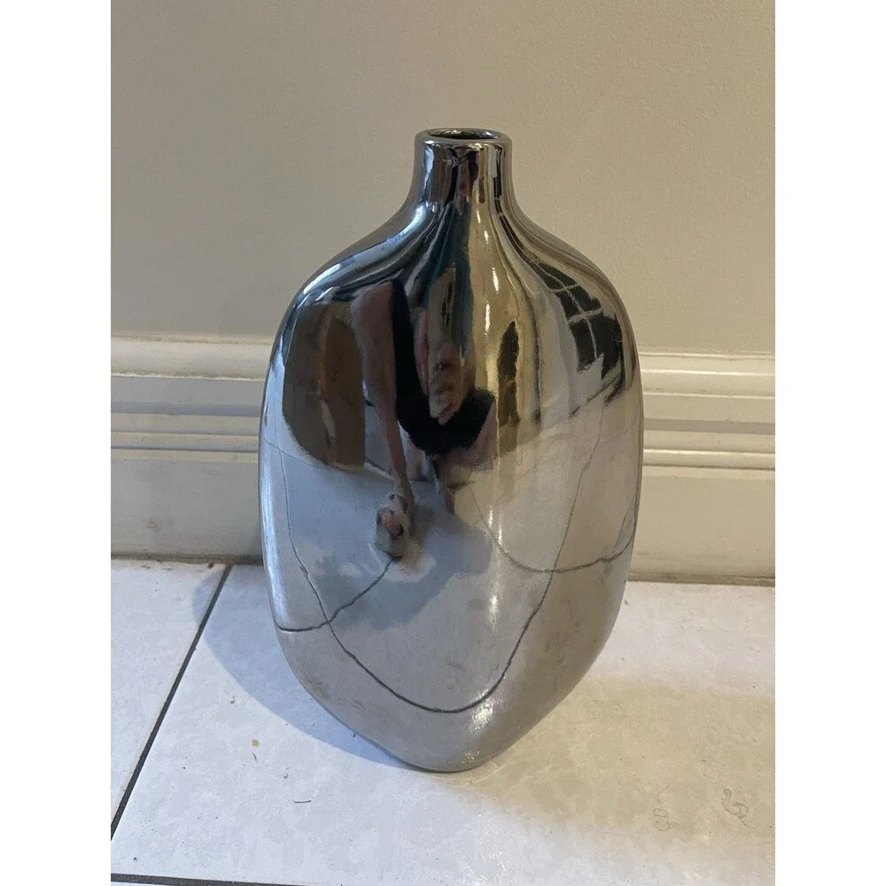 Z Gallerie Vase Silver Mercury Ceramic Modern Metalic Decorative Vase